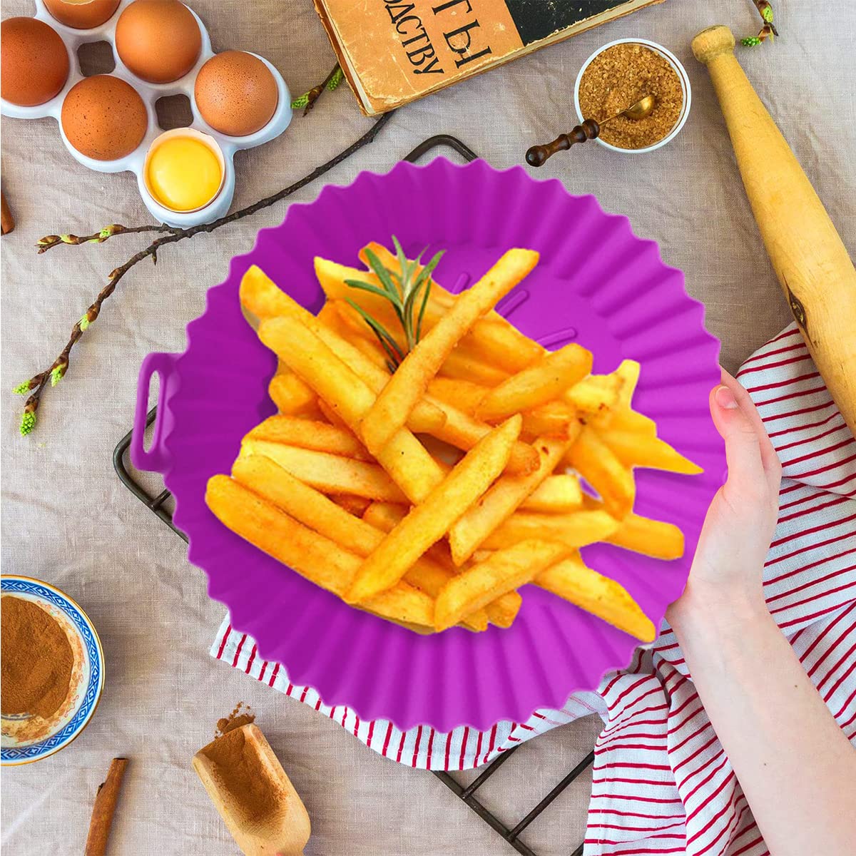 HASTHIP Air Fryer Silicone Liners, 7.9inch Air Fryer Silicone Baking Tray, Non-Stick Silicone Pot Liner, Air Fryer Accessories, Reusable Airfryer Basket Liners, Bottom 2mm Thickness, 1Pcs (Purple) HASTHIP Air Fryer Silicone Liners, 7.9inch Air Fryer Silicone Baking Tray, Non-Stick Silicone Pot Liner, Air Fryer Accessories, Reusable Airfryer Basket Liners, Bottom 2mm Thickness, 1Pcs (Purple)